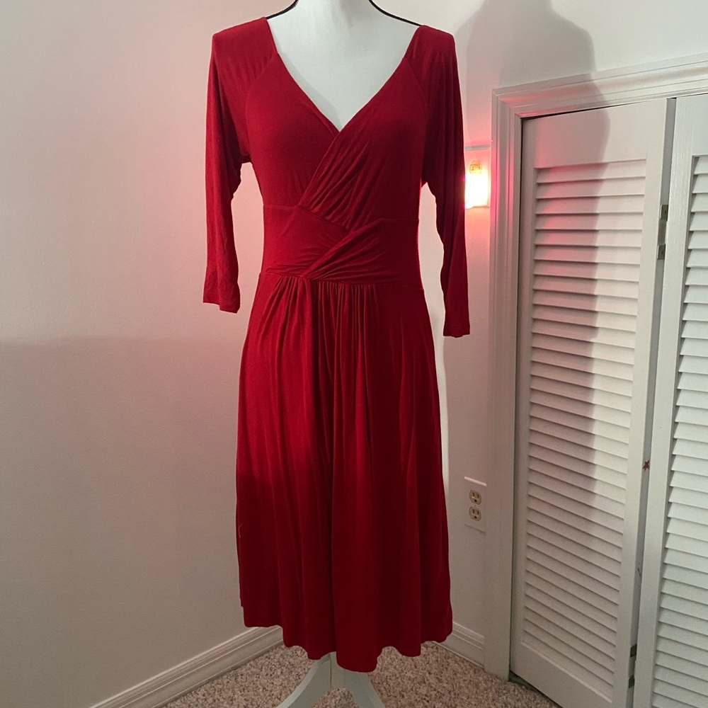 Red v-neck dress